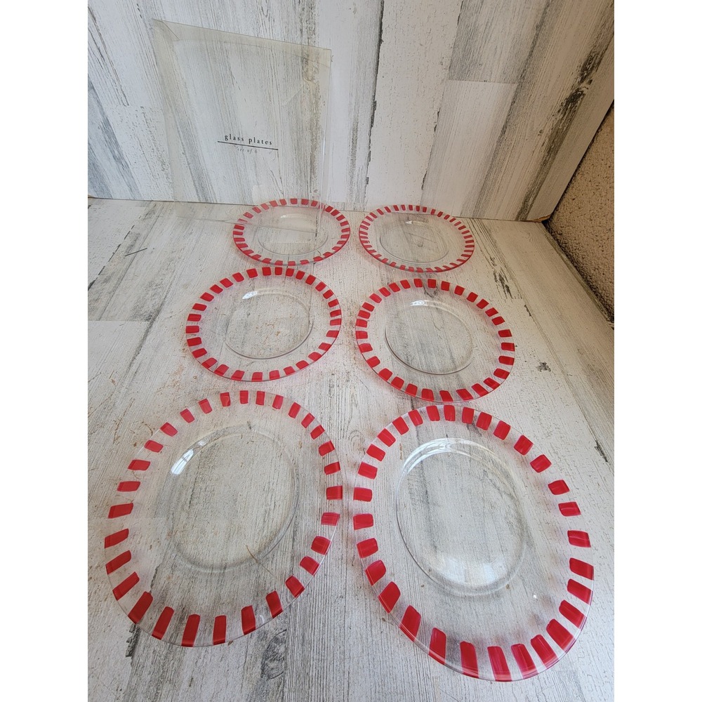 Vintage peppermint red striped plate Xmas kitchen set candy theme glass